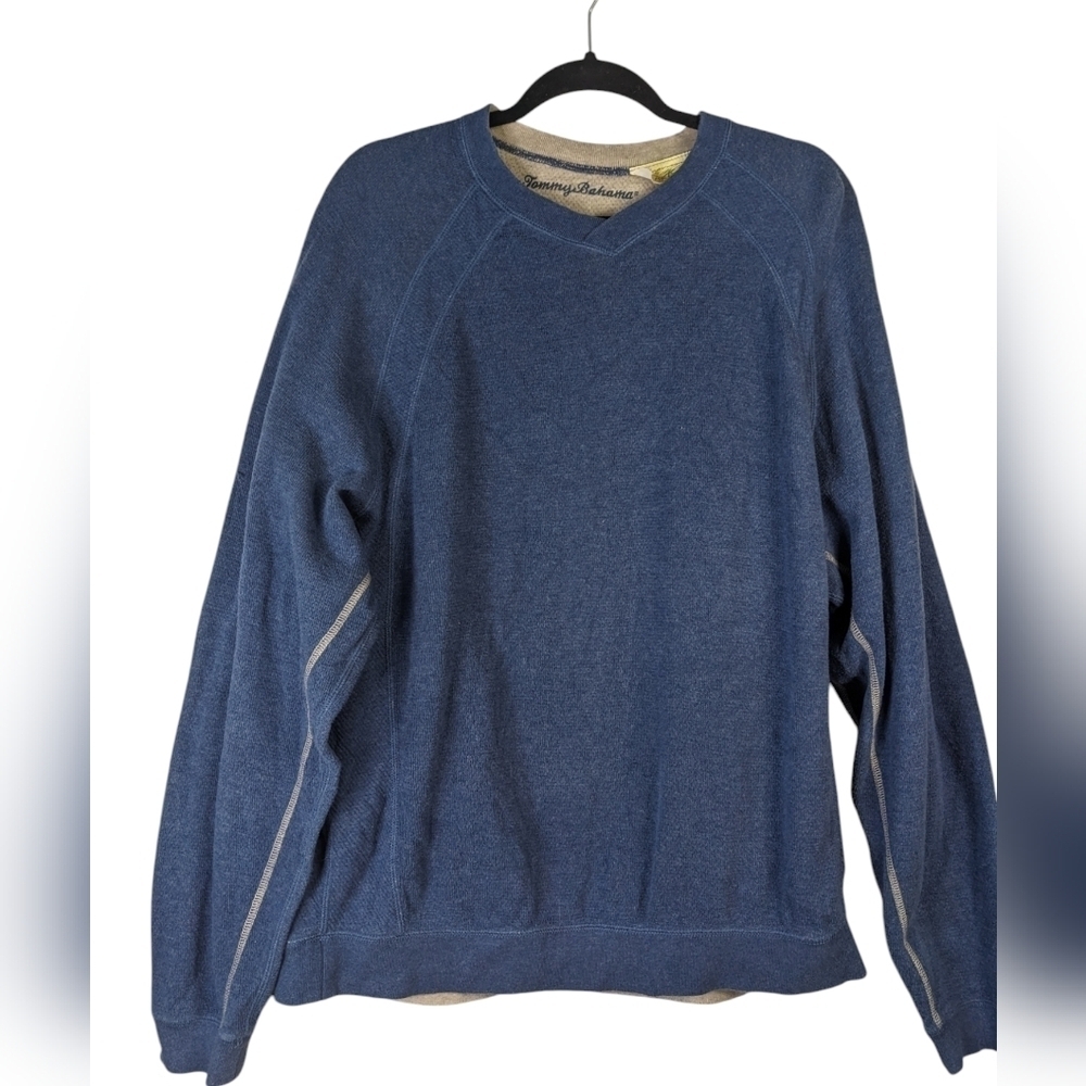 Tommy Bahama blue waffle Cabin core long sleeve sweater pull over size L
